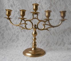 Vintage 5 Arm Candelabra Brass Candle Holder Entertaining Dining Altar 9-3/4&quot; H - £31.97 GBP