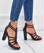 Kaensi Black T-Strap Block-Heel Sandal Sandals Black 8 - $45.00