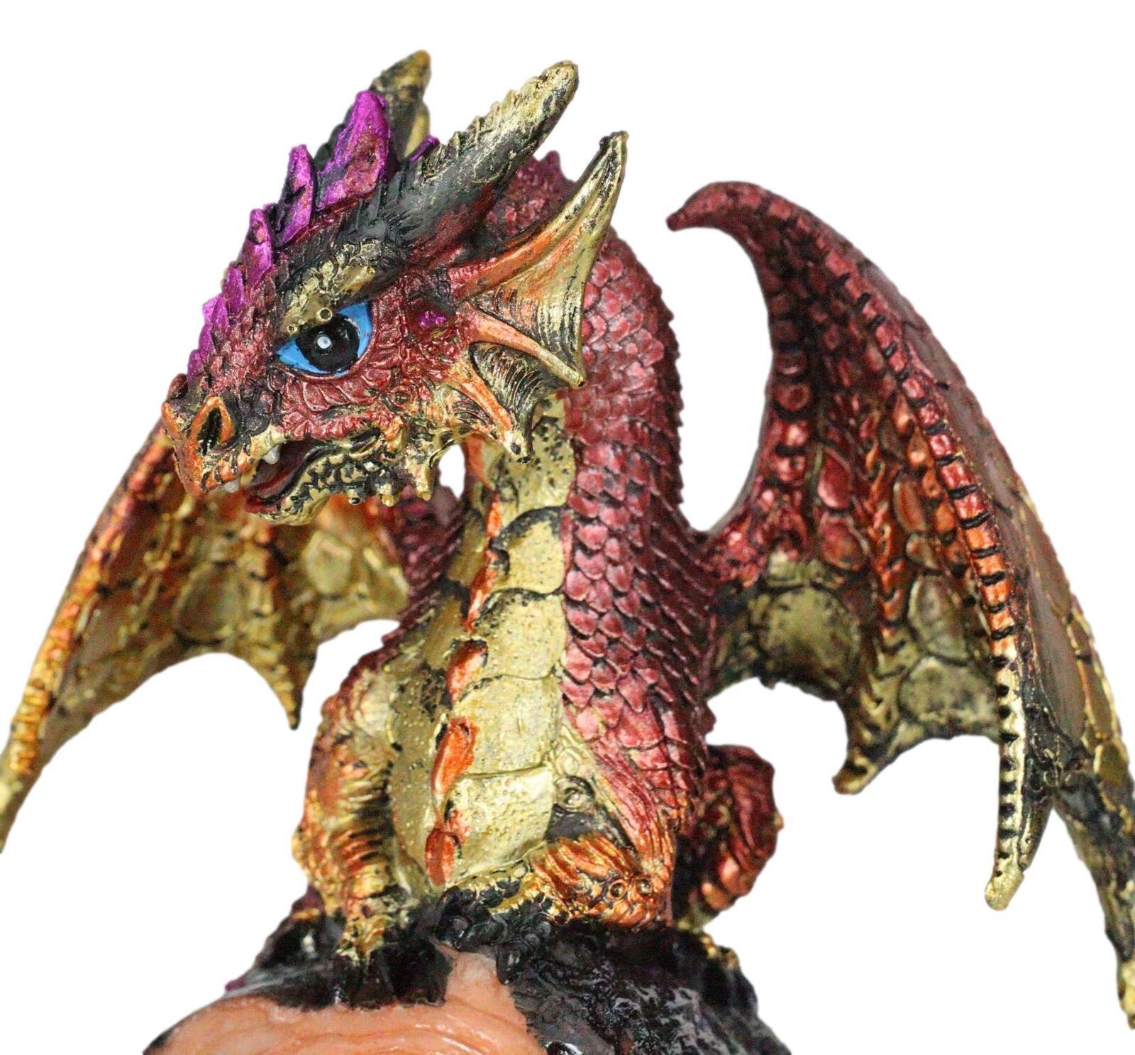 Metallic Red Iridescent Dragon On Faux Geode Rock Quartz Crystal Cove Figurine Item image 5