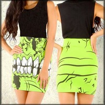 Iron Fist Zombie Chomper Monster Horror Skeleton Womens Mini Skirt Green Black - £28.85 GBP