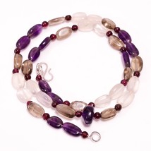 Smoky Quartz Amethyst Moonstone Gemstone Beads Necklace 4-11 mm 18&quot; UB-8325 - £8.52 GBP