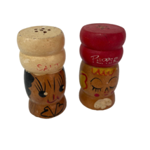 Wood Chef Hat Figures Salt And Pepper Shakers Vintage Farmhouse Decor - $11.32