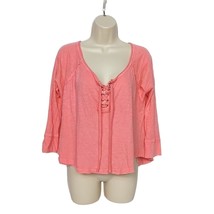 We The Free Women&#39;s Lace Up Front Top Blouse Size Small Solid Coral Pink - £21.20 GBP