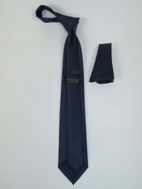 Mens Narrow Tie/Hankie Set Woven Vito Rofolo VTR-112 Navy White Dots image 2