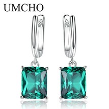 Nano Blue Topaz Drop Earrings for Women Genuine 925 Sterling Silver Romantic Wed - £31.58 GBP