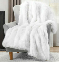 50 X 60 Luxury Plush Faux Fur Throw Blanket, Long Pile Snow White NEW - £71.18 GBP