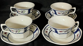 Adams Lancaster Real English Stoneware 4 Coffee Tea Cups + Saucers (8 PC) - £25.86 GBP