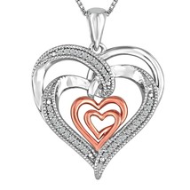 Sterling Silver 0.15 Ct Round Cut Diamond Interlocking Hearts Pendant Necklace - £90.35 GBP