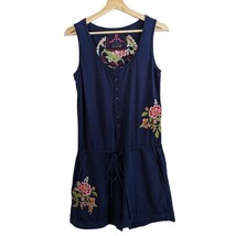 Johnny Was JW Lotus Joy Love Light Romper Shorts Navy Blue Embroidered, Sz Small - £29.20 GBP
