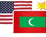 2x3 2&#39;x3 Wholesale Set (2 Pack) USA American &amp; Maldives Country Flag Ba... - £7.42 GBP