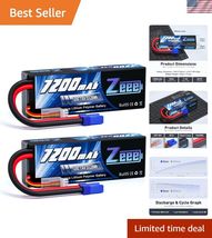 2S Lipo Battery 7200mAh 7.4V 120C Hard Case RC Battery with EC5 Connecto... - $143.43