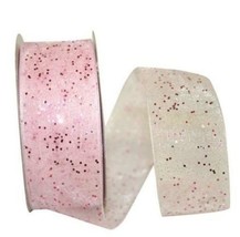 Pink Sheer Glitter Ribbon - 1 1/2&quot; x 25 Yds - 100% Nylon (2 Pack - 50Yds Total) - £9.55 GBP