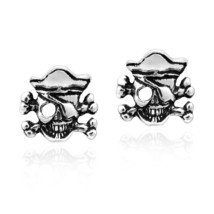 Pirate Stylish Sterling Silver Skull &amp; Crossbones Post Stud Earrings - £10.27 GBP