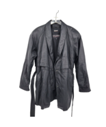 Wilson's Mens Black Leather Coat Size Medium Vented Belt Snaps Removable Lining - £60.75 GBP