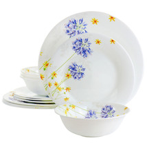 Gibson Ultra Violet Floral 12 Piece Tempered Opal Glass Dinnerware Set - €90,40 EUR