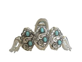 Turquoise blue and silver western design metal native tribal hair claw clip - $24.95