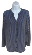 Women&#39;s Navy Office Striped Blouse Office Work Dress Shirt Button up Top... - £15.94 GBP