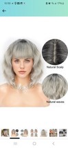 Short Wavy Bob Wig with Bangs wigs for white women Grey Wig Natural Ombre Silver - £15.74 GBP