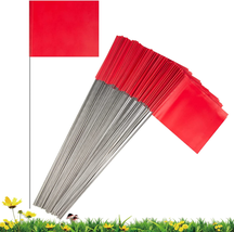 IKAYAS 100 Pack Red Marking Flags Marker Flags for Lawn 4 * 5 * 15 Inch PVC Smal - £13.51 GBP