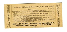 Wallace Expert School Telegraphy &amp; Railroading St Paul Minnesota 1900 Mo... - £27.05 GBP