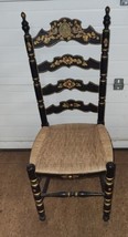 Vintage Hitchcock Style Ladder Back Stenciled Design Beautiful Rush Seat - $4,602.46 MXN