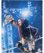 Iyo Sky Autographed WWE Raising Championship Belt 16&quot; x 20&quot; Photograph F... - £56.16 GBP