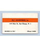 Felt Advertising Incorporated Vtg Business Card Orange NJ New Jersey BC2 - $8.86