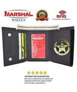 RFID Blocking Genuine Leather Trifold Round Badge Holder Wallet Black wi... - $26.15 CAD