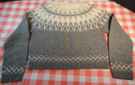 American Eagle Outfitters Gray Cream Winter Fall Knitted Jumper Sweater Large - £18.77 GBP