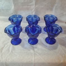 6 Anchor Hocking Cobalt Blue Vintage Glass Ice Cream Sundae Dessert Bowls Dishes - £28.03 GBP