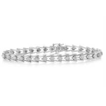 Exquisite Sterling Silver Diamond Wave-style Link Bracelet - £190.07 GBP