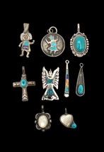 Navajo Sterling Silver Turquoise Multi Stone Pendant Charm Resale Lot 013 - £175.85 GBP