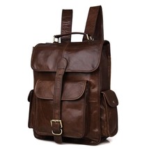 Vintage Brown Genuine Leather Women / Men Backpacks Cowhide Men Travel Bags - £142.62 GBP