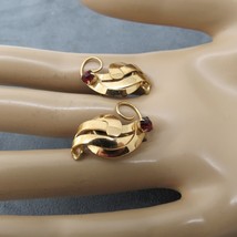 Vintage Gold Filled Art Deco Earrings Red Prong Set Rhinestones Screw Ba... - $22.99