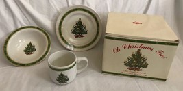 Vintage Russ &quot;Oh Christmas Tree&quot; 3 Pc Child Feeding Set Ceramic w/Box Un... - £27.96 GBP