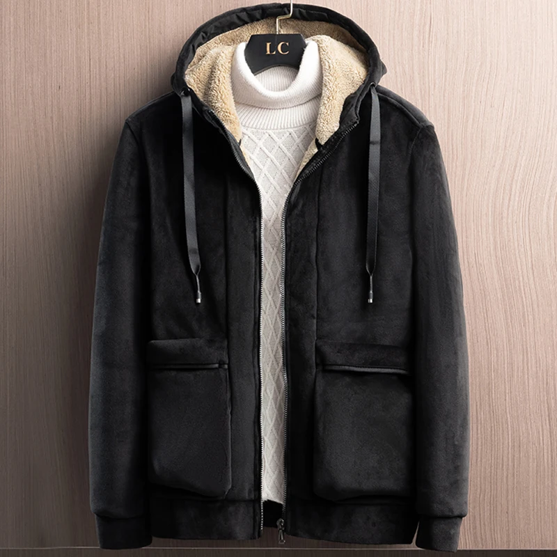 2021  New Winter Thick Warm Fleece Jacket Men Hooded Windbreaker Outfits Soft Ve - £292.02 GBP