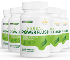 5 Pack Herbal Power Flush, ayuda digestiva extra fuerte-60 Cápsulas x5 - $153.44