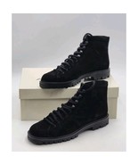 ANNE KLEIN Ander Black Suede Combat Booties Size 7 Lug Lace-Up Italy New... - $69.35 CAD