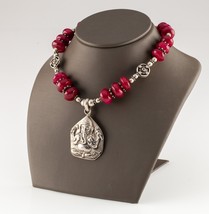 Unique Sterling Silver Tumbled Tourmaline Ganesha Repousse Pendant Necklace - £954.81 GBP