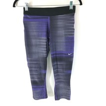 Nike Womens Cropped Leggings Striped Drawstring Athletic Purple Black Size S - £15.12 GBP