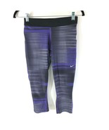 Nike Womens Cropped Leggings Striped Drawstring Athletic Purple Black Si... - £15.25 GBP