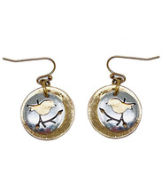 Two Tone Bird Dangle Coin Earrings Silver and Gold - £10.67 GBP