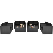 8Pcs Patio Rattan Furniture Set Cushioned Sofa Chair Coffee Table Black - $1,070.99