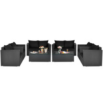 8Pcs Patio Rattan Furniture Set Cushioned Sofa Chair Coffee Table Black - £903.26 GBP