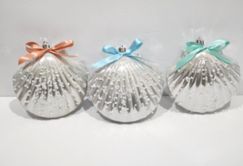 Coastal Beach Beaded Clam Clams Plastic Christmas Ornaments Decor 4&quot; Blu... - $10.88+