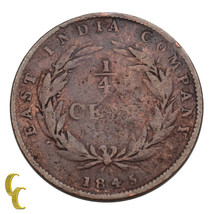 1845 Straits Settlement East India Company (1826 - 1858) 1/4 Cent KM #1 VG Cond - £20.76 GBP