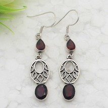 Silver Garnet Earrings 925 Sterling Handmade Jewelry Gemstone Earrings - $45.42