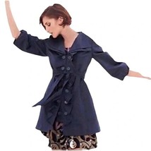 Anthropologie Idra Ruffled Trench Coat Navy sz 12 EUC - $59.99