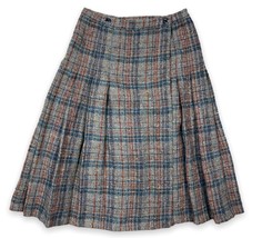 Vintage Pleated Plaid Virgin Wool Blend Skirt Women&#39;s School Preppy Grun... - $24.74