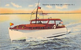 Belmar New Jersey~Enjoying A Motor Boat Ride~Wood Boat Postcard 1940s - £6.77 GBP